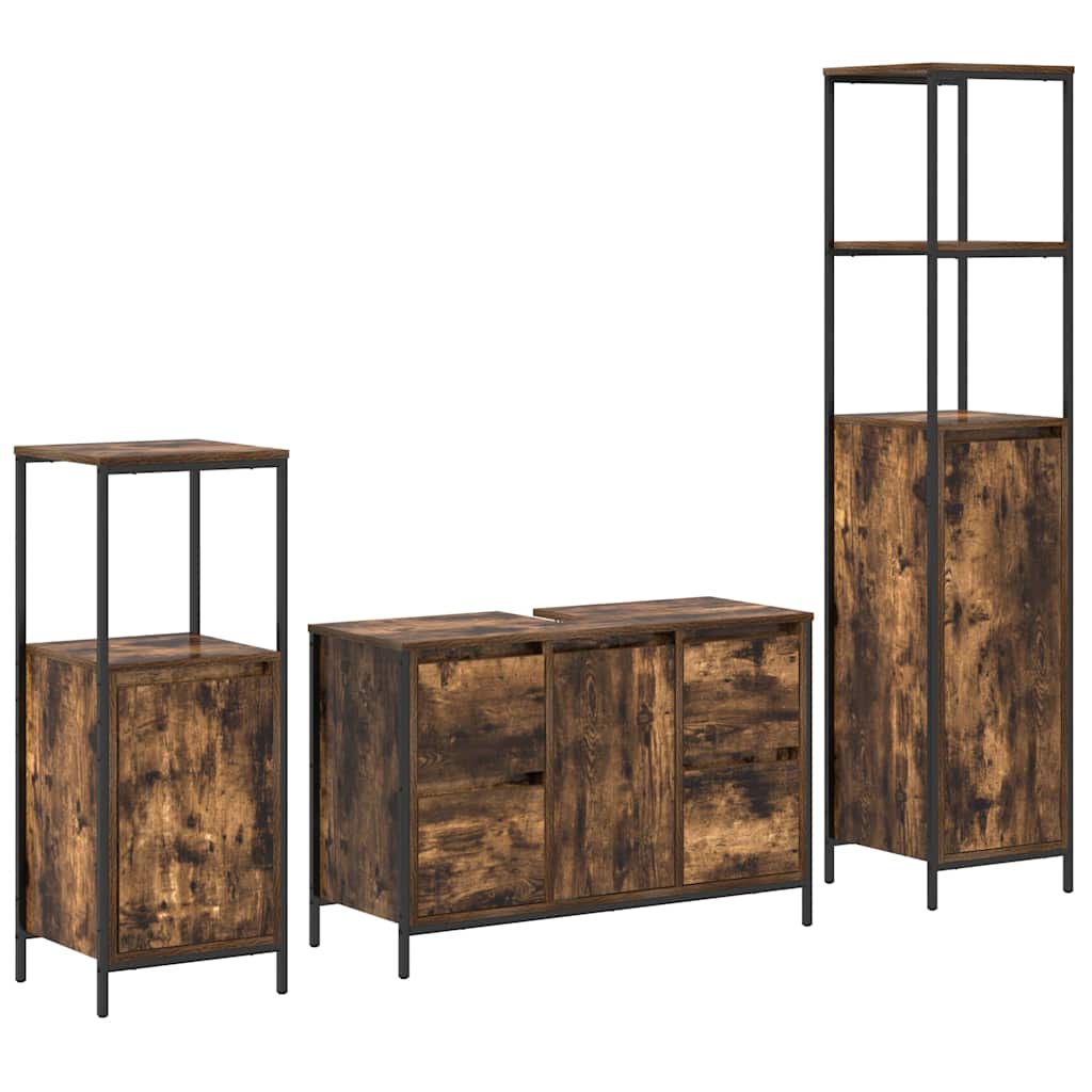 Bathroom Furniture Set 3 pcs Smoked Oak and Black