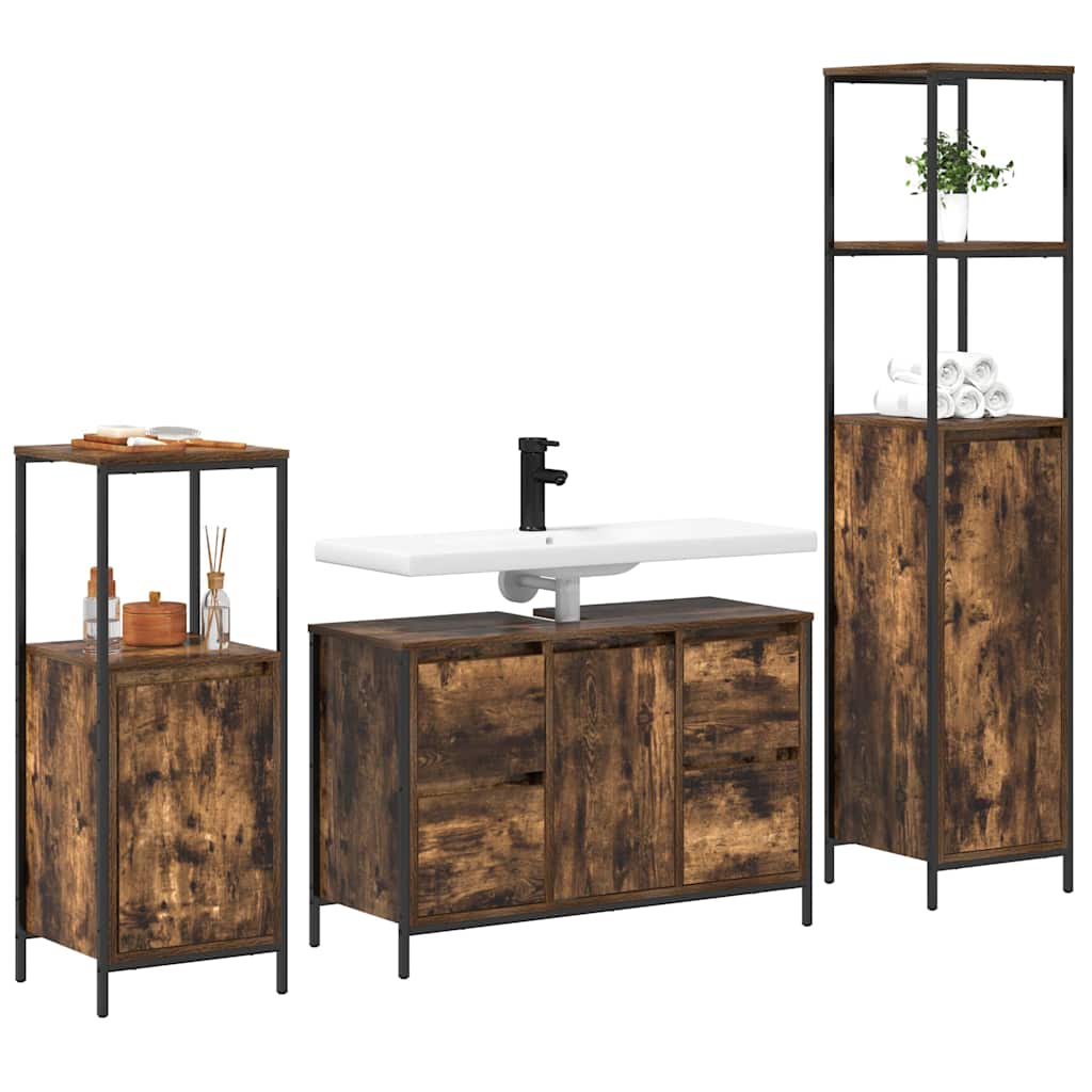 Bathroom Furniture Set 3 pcs Smoked Oak and Black