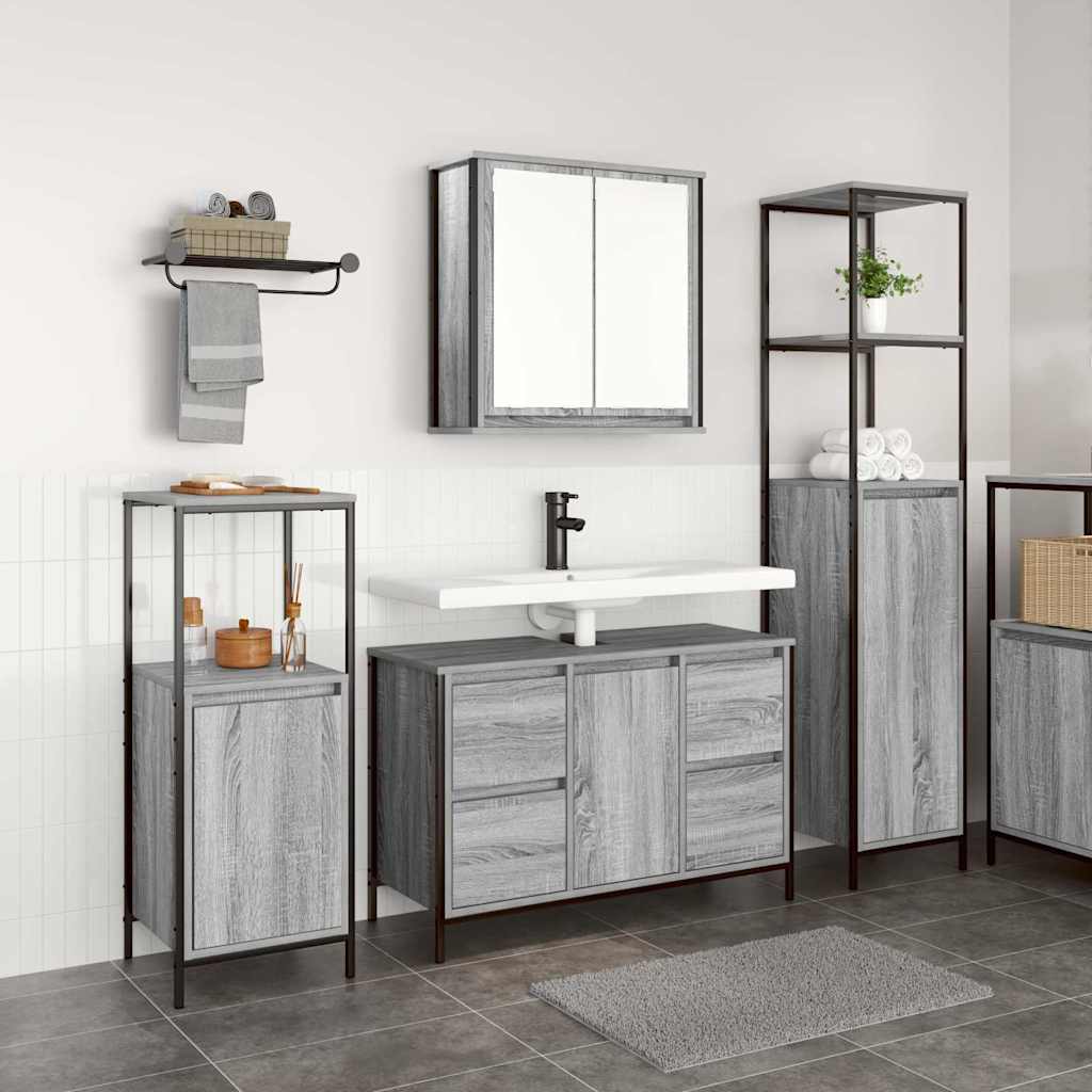 Bathroom Furniture Set 3 pcs Grey Sonoma and Black