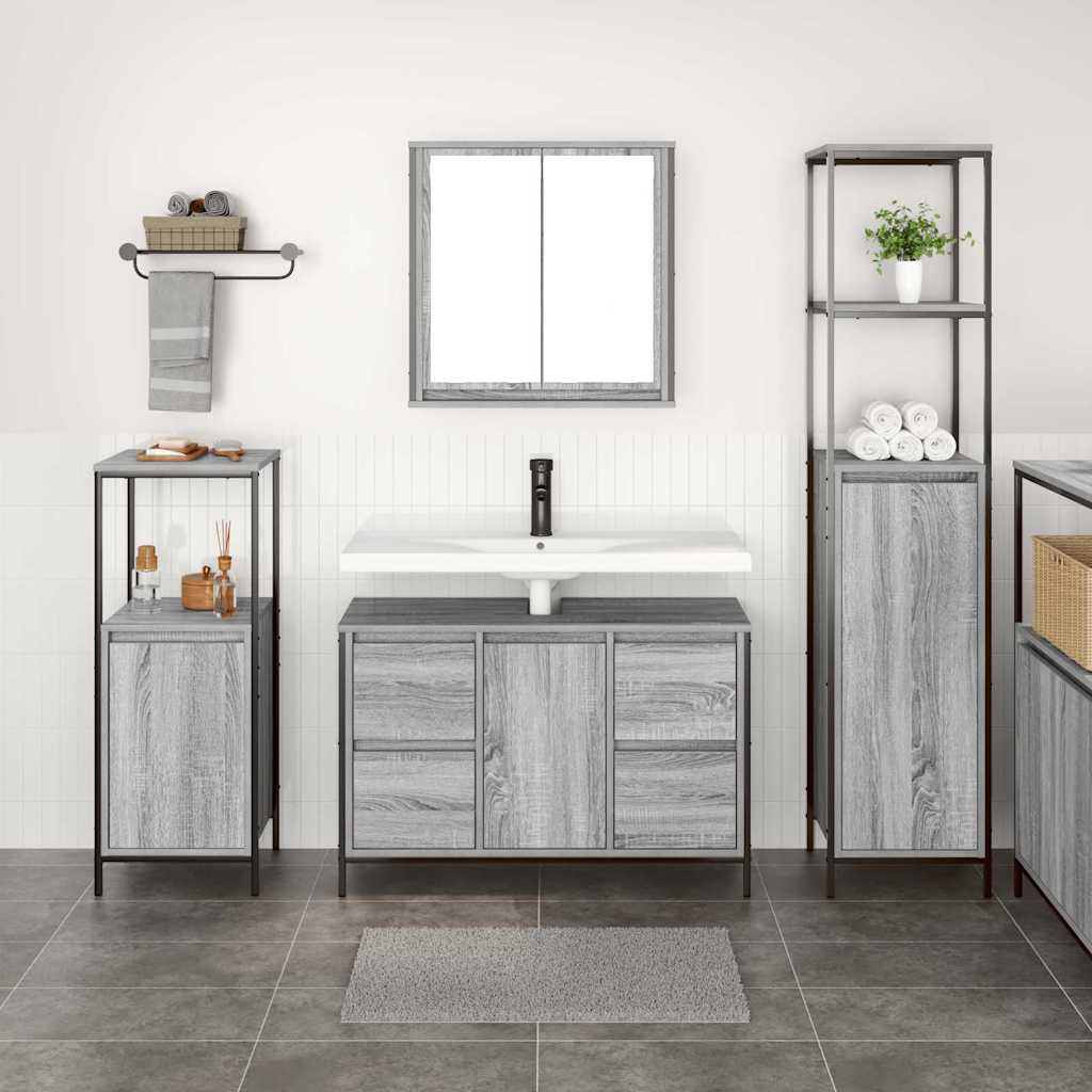 Bathroom Furniture Set 3 pcs Grey Sonoma and Black