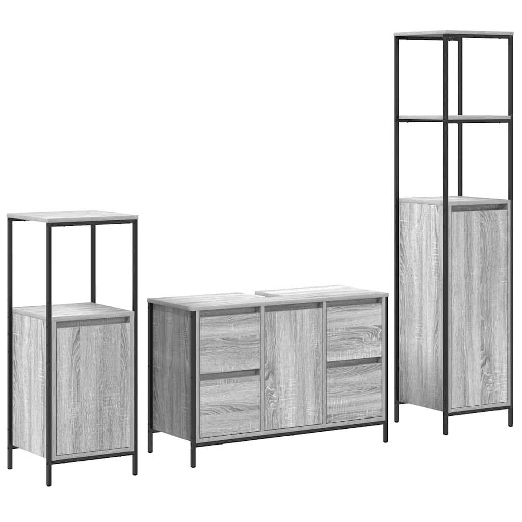Bathroom Furniture Set 3 pcs Grey Sonoma and Black