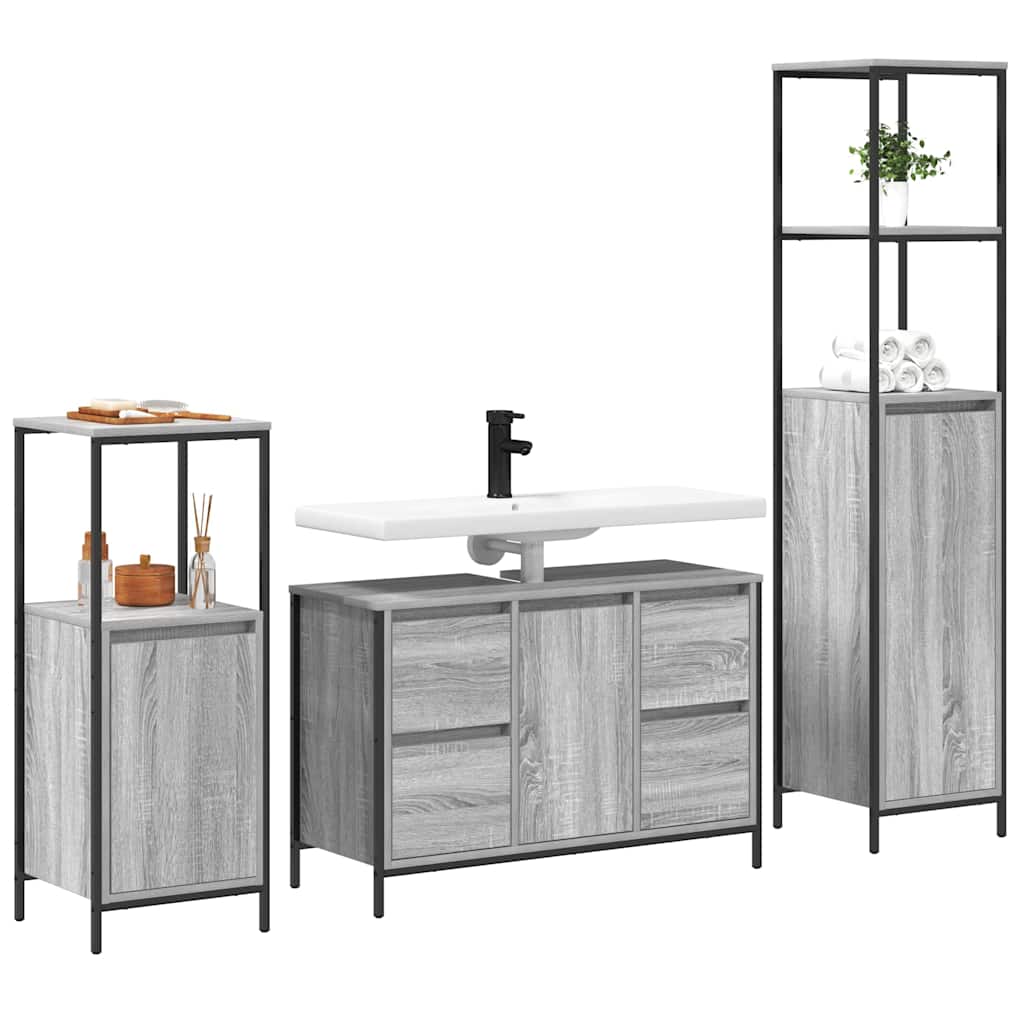 Bathroom Furniture Set 3 pcs Grey Sonoma and Black