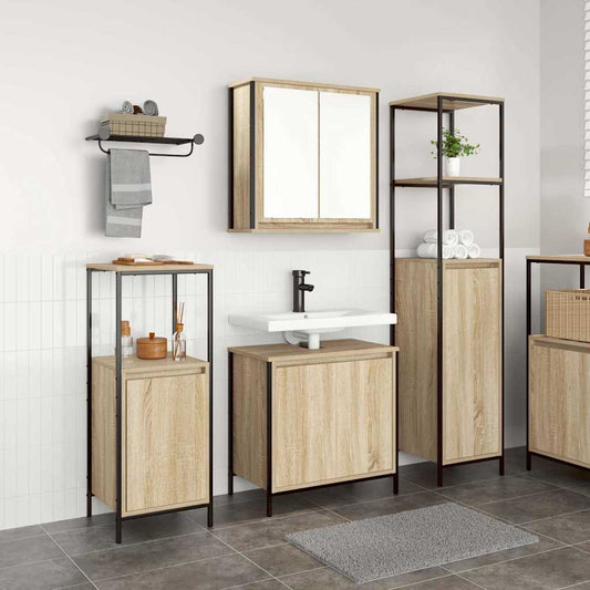 Bathroom Furniture Set 3 pcs Sonoma Oak and Black