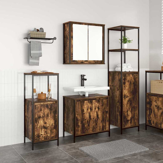 Bathroom Furniture Set 3 pcs Smoked Oak and Black