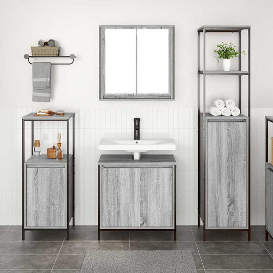 Bathroom Furniture Set 3 pcs Grey Sonoma and Black