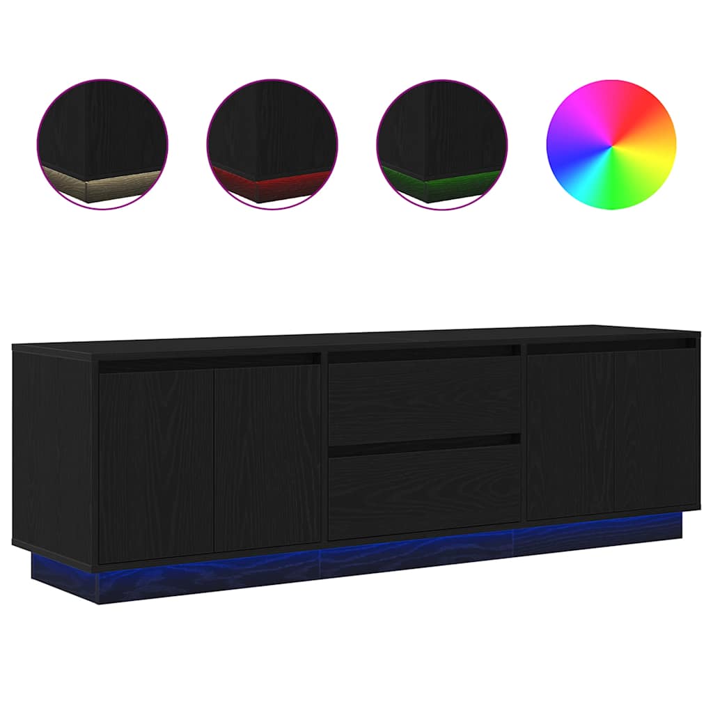 TV Cabinet with LED Lights Black Oak 160,5x41x50 cm