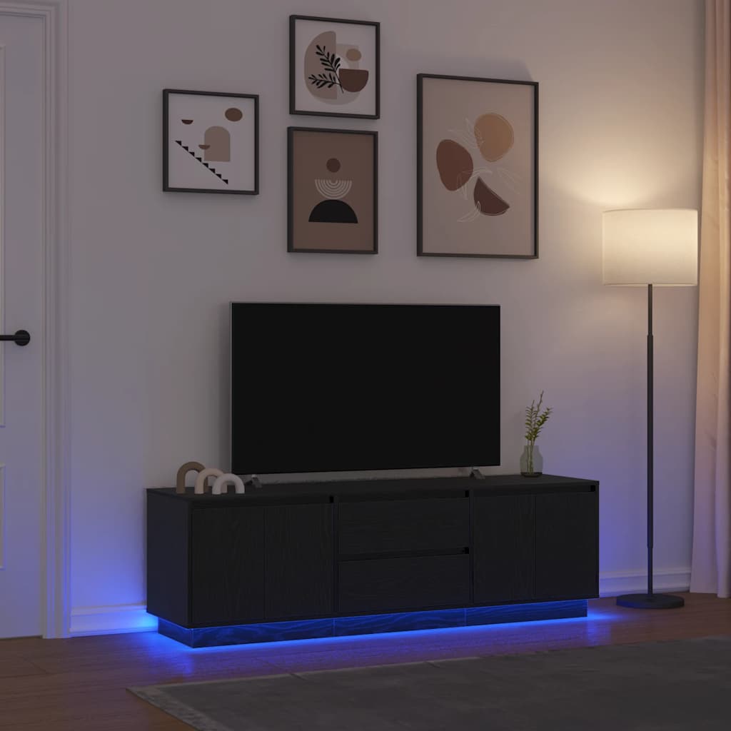 TV Cabinet with LED Lights Black Oak 160,5x41x50 cm