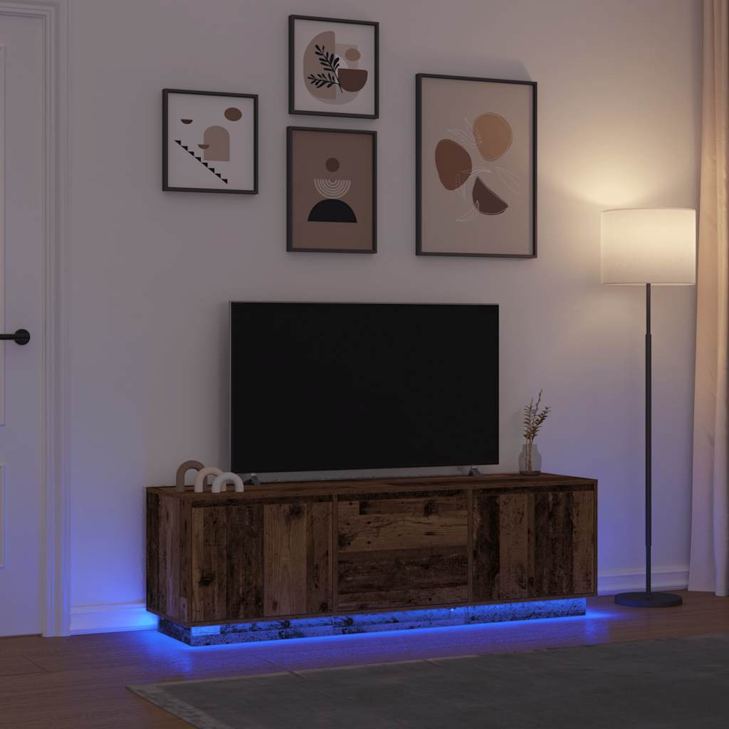 TV Cabinet with LED Lights Old Wood 160.5x41x50 cm