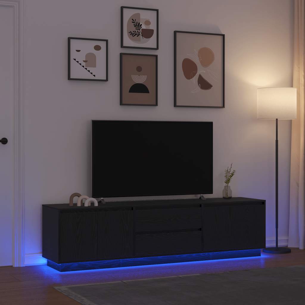 TV Cabinet with LED Lights Black Oak 193,5x41x50 cm