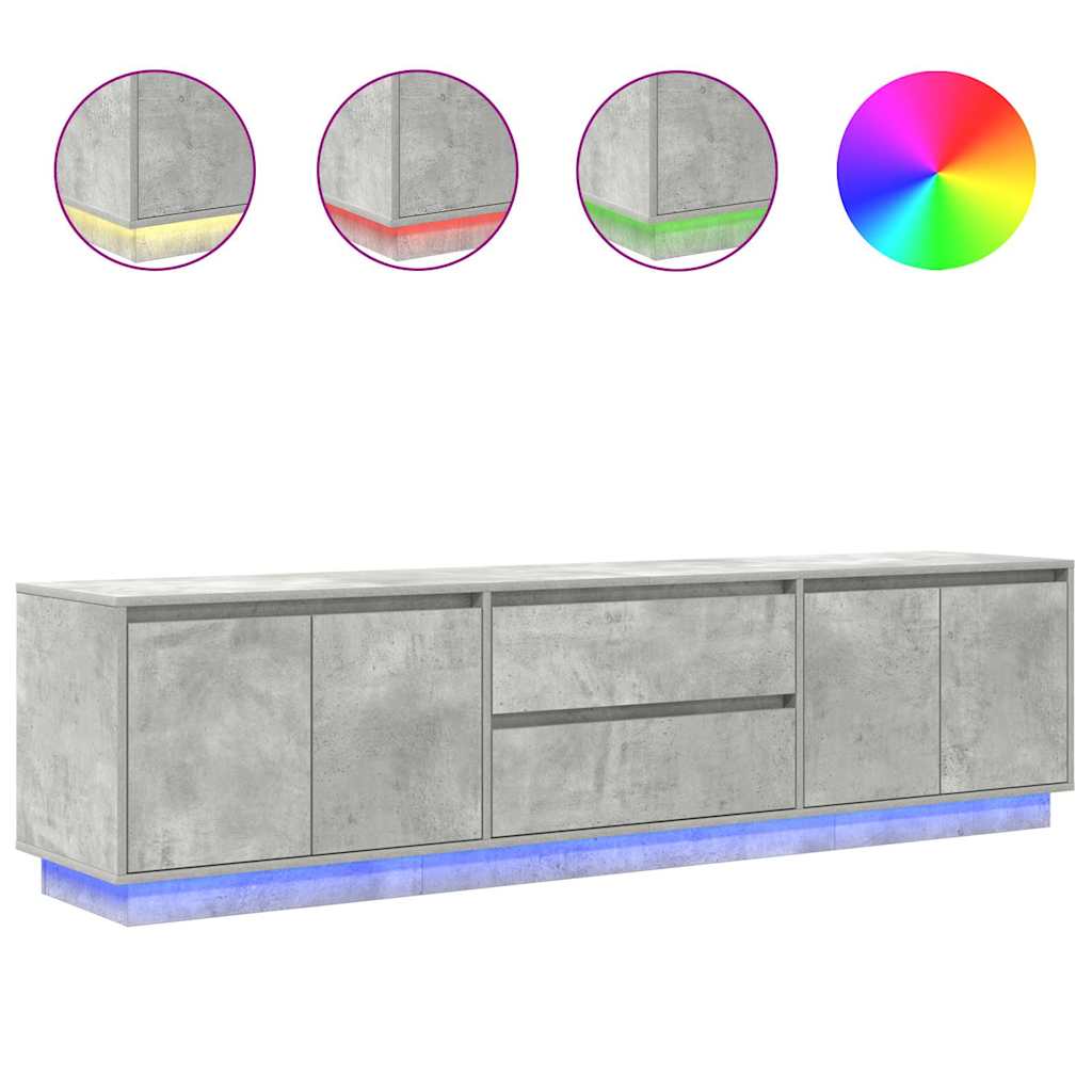 TV Cabinet with LED Lights Concrete Grey 193,5x41x50 cm