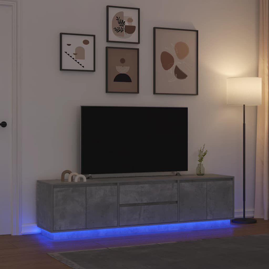 TV Cabinet with LED Lights Concrete Grey 193,5x41x50 cm