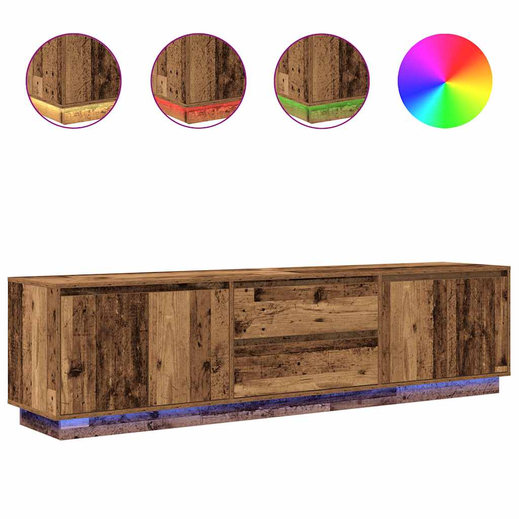 TV Cabinet with LED Lights Old Wood 193.5x41x50 cm