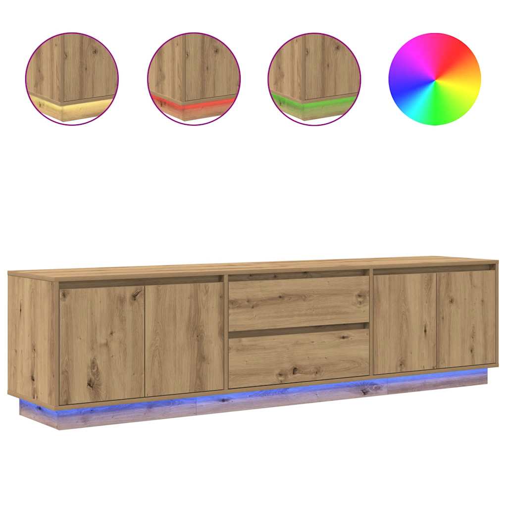 TV Cabinet with LED Lights Artisan Oak 193.5x41x50 cm