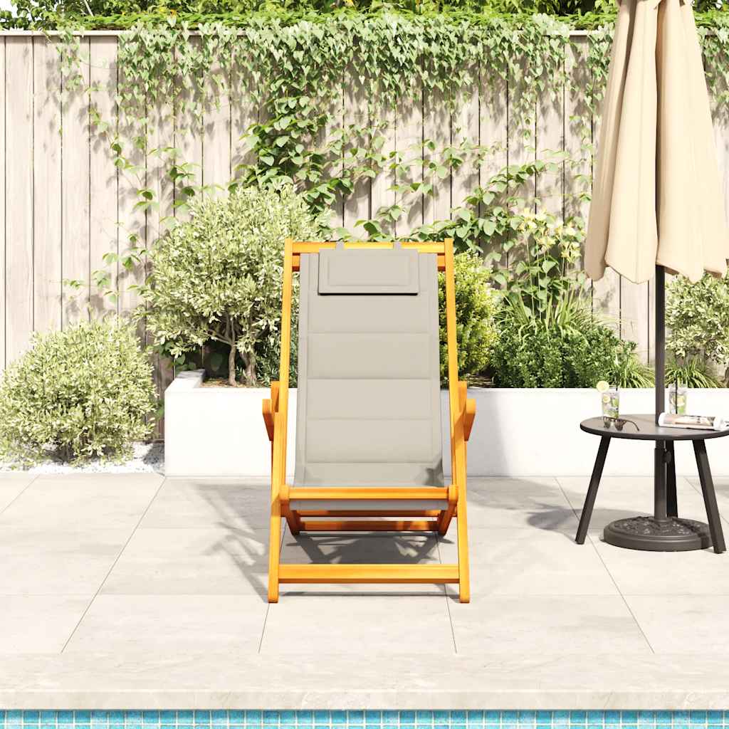 Folding Beach Chair with Armrests Taupe Acacia Wood & Textilene