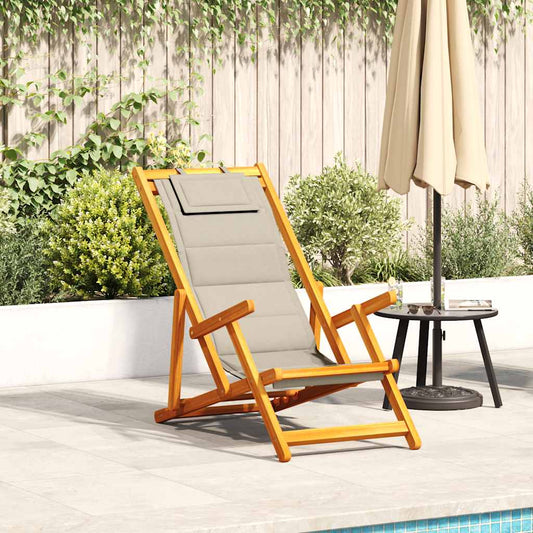 Folding Chair with Armrests Taupe Acacia Wood & Textilene