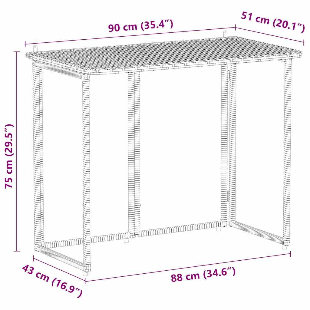 Folding Garden Table Light Grey 90x51x75 cm Poly Rattan