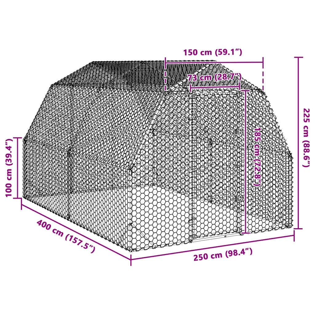 vidaXL Chicken Run 2.5x4x2.25 m Galvanised Steel