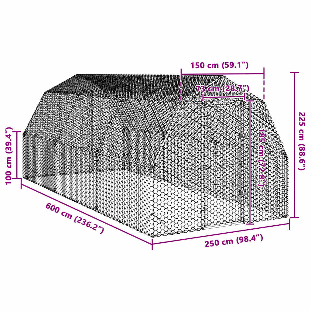 vidaXL Chicken Run 2.5x6x2.25 m Galvanised Steel