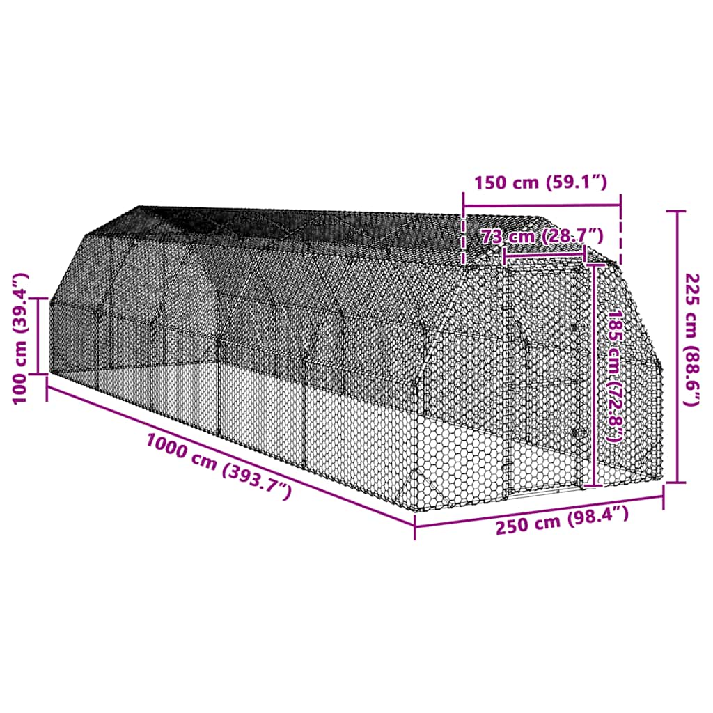 vidaXL Chicken Run 2.5x10x2.25 m Galvanised Steel