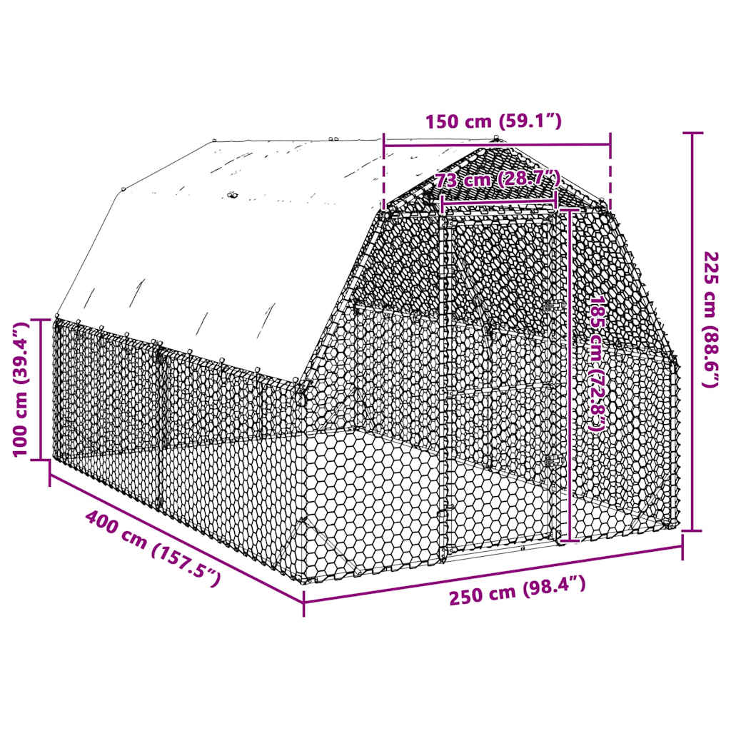 vidaXL Chicken Run with Roof 2.5x4x2.25 m Galvanised Steel