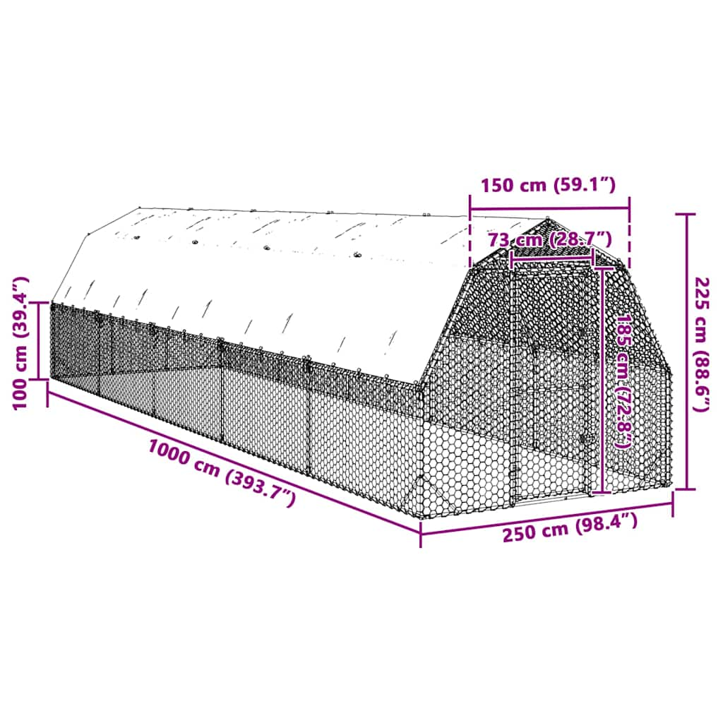 vidaXL Chicken Run with Roof 2.5x10x2.25 m Galvanised Steel