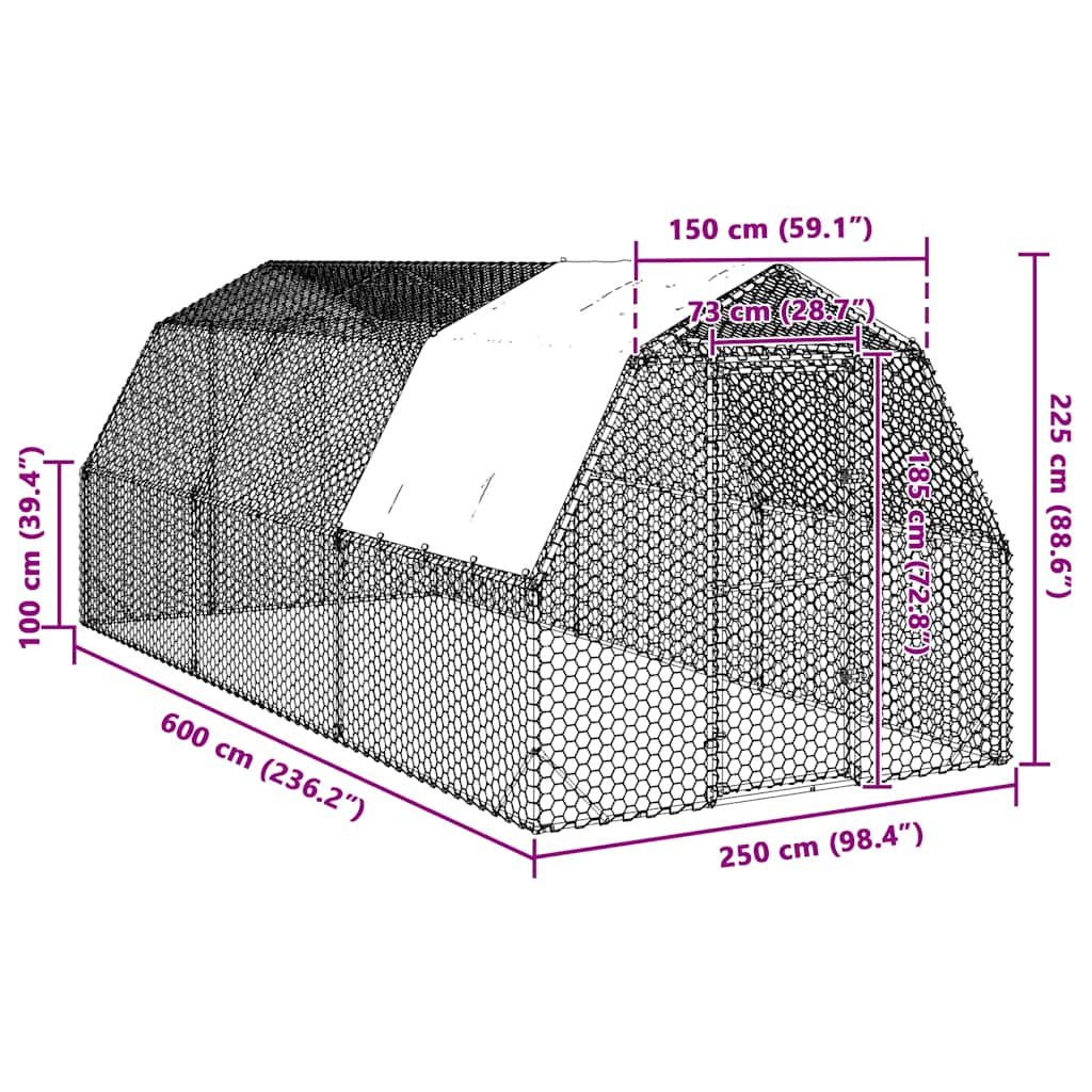 vidaXL Chicken Run with Roof 2.5x6x2.25 m Galvanised Steel