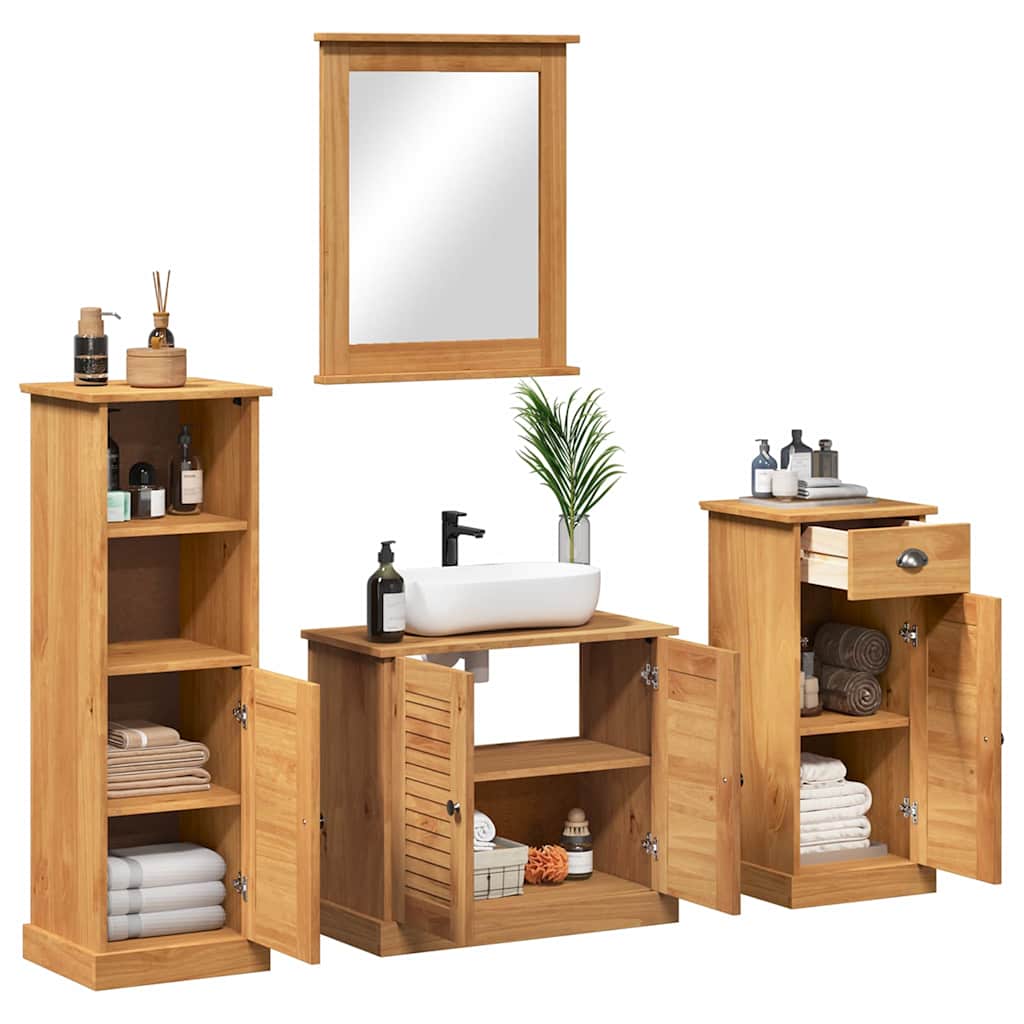 Bathroom Furniture Set VIGO 4 pcs Honey Brown Solid Pine Wood