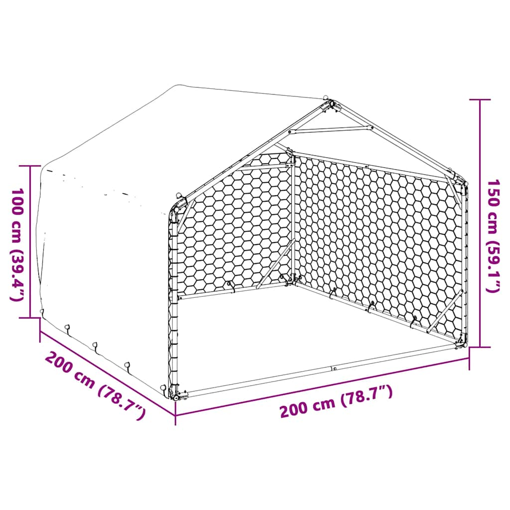 vidaXL Outdoor Dog Kennel with Cover 2x2x1.5 m Galvanised Steel