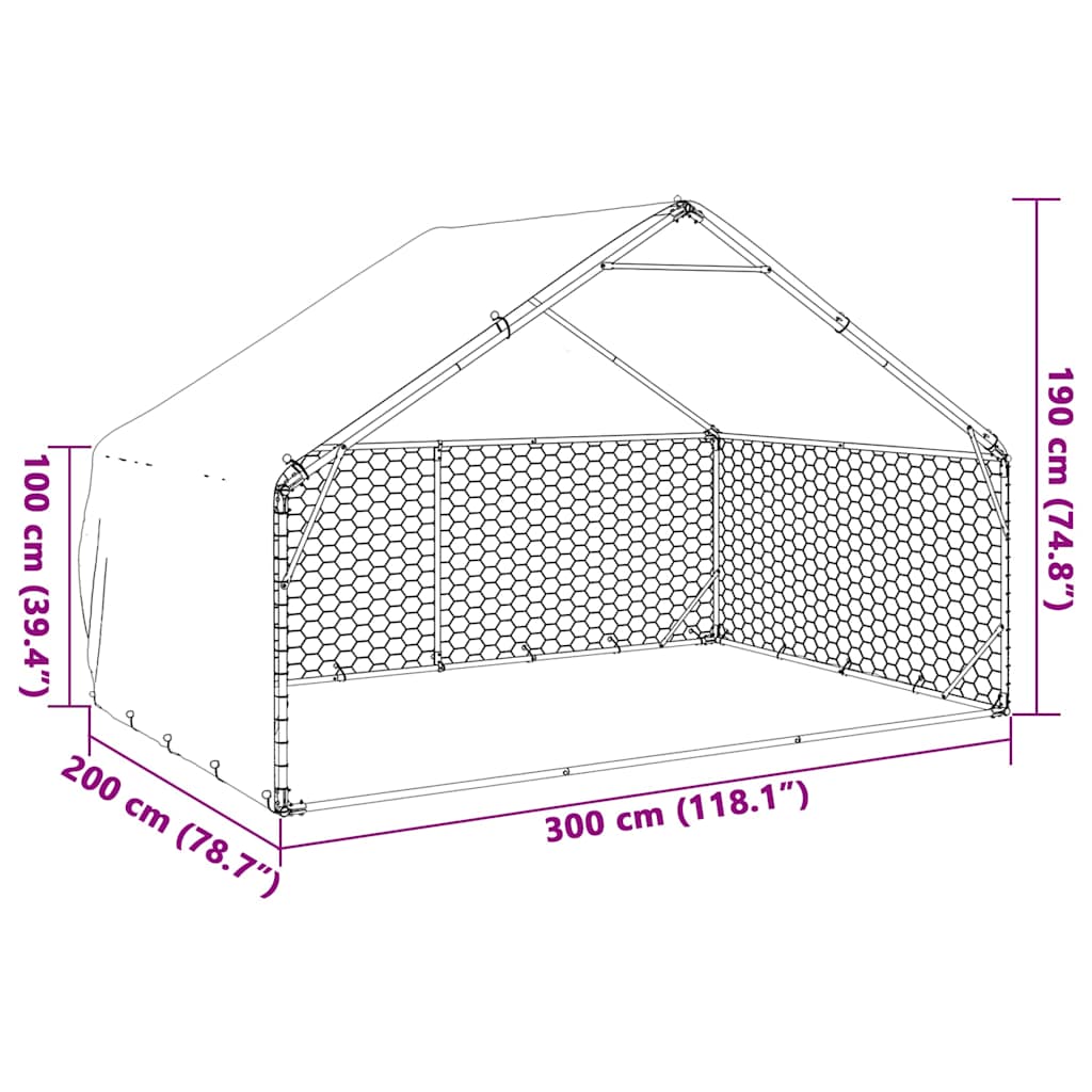 vidaXL Outdoor Dog Kennel with Cover 3x2x1.9 m Galvanised Steel