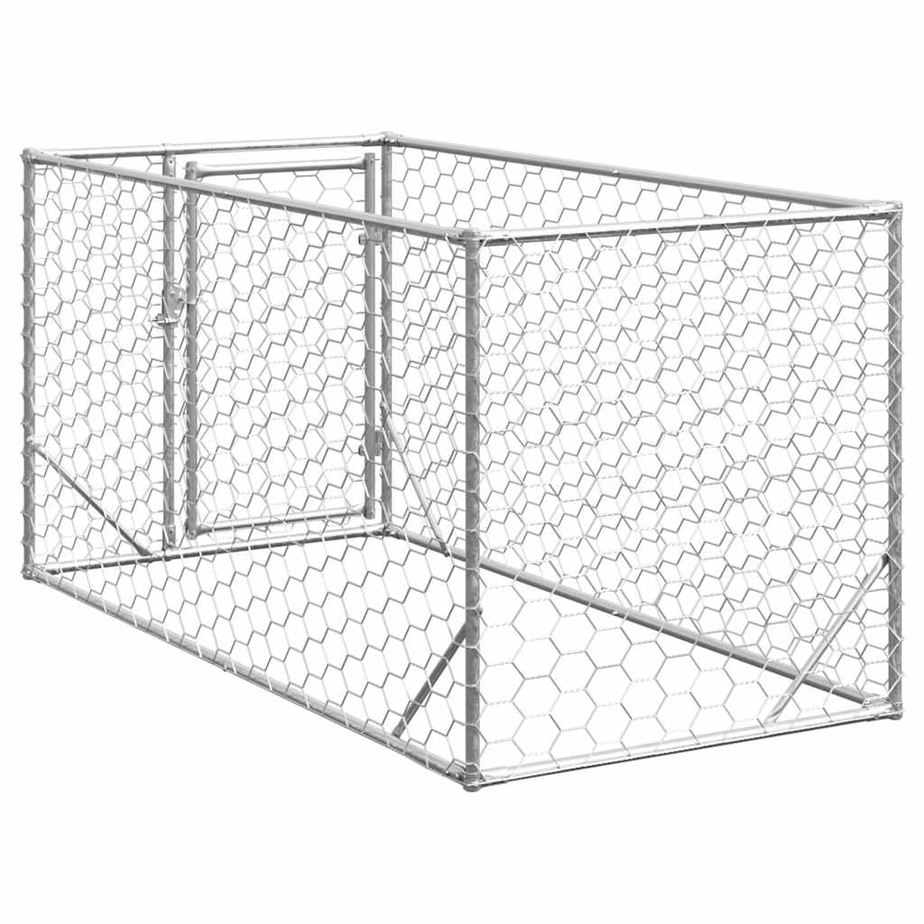 vidaXL Outdoor Dog Kennel with Door 2x1x1 m Galvanised Steel