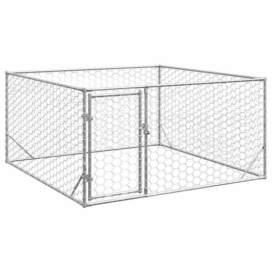 vidaXL Outdoor Dog Kennel with Door 2x2x1 m Galvanised Steel