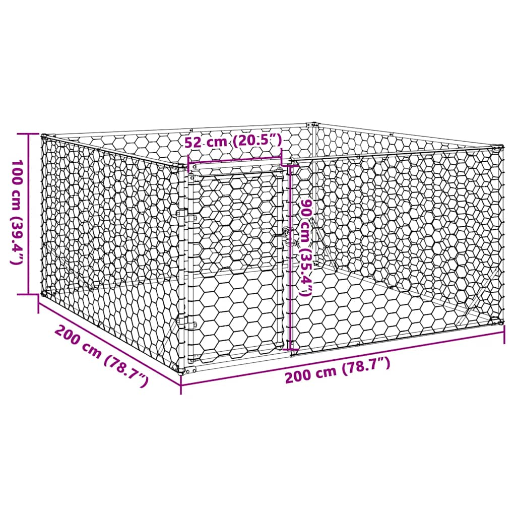 vidaXL Outdoor Dog Kennel with Door 2x2x1 m Galvanised Steel