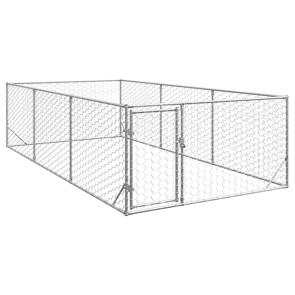 vidaXL Outdoor Dog Kennel with Door 2x4x1 m Galvanised Steel