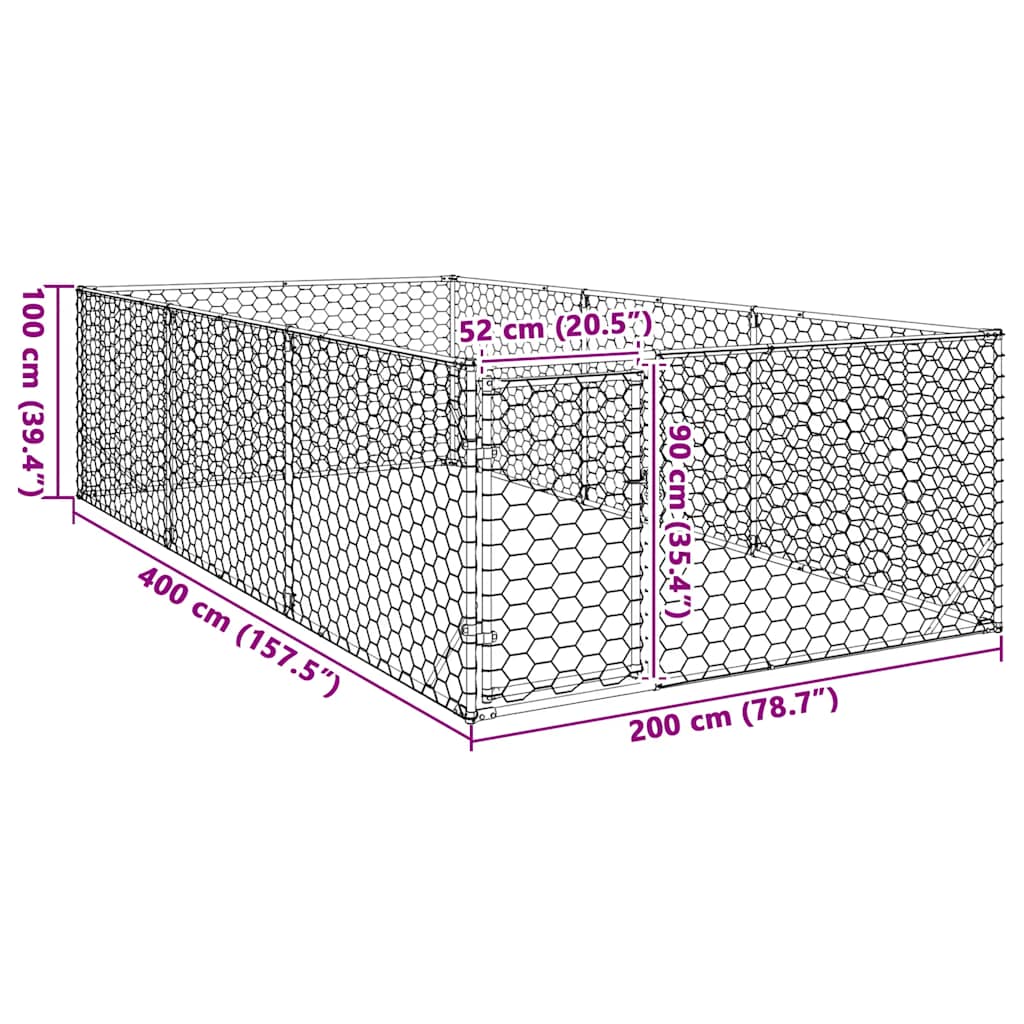 vidaXL Outdoor Dog Kennel with Door 2x4x1 m Galvanised Steel