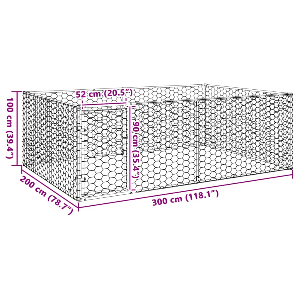 vidaXL Outdoor Dog Kennel with Door 3x2x1 m Galvanised Steel