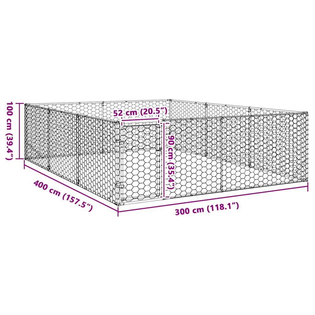 vidaXL Outdoor Dog Kennel with Door 3x4x1 m Galvanised Steel