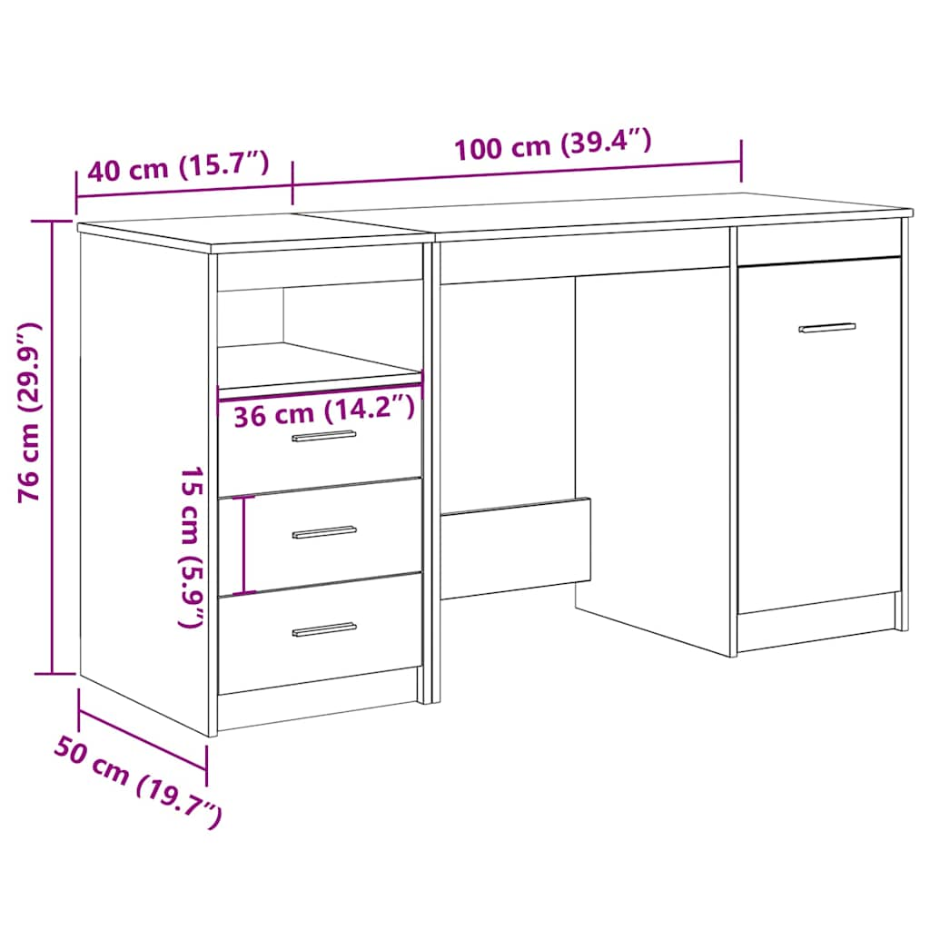 vidaXL Desk with Cabinet Old Wood Engineered Wood