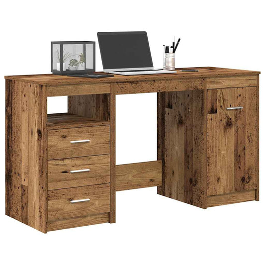 vidaXL Desk with Cabinet Old Wood Engineered Wood