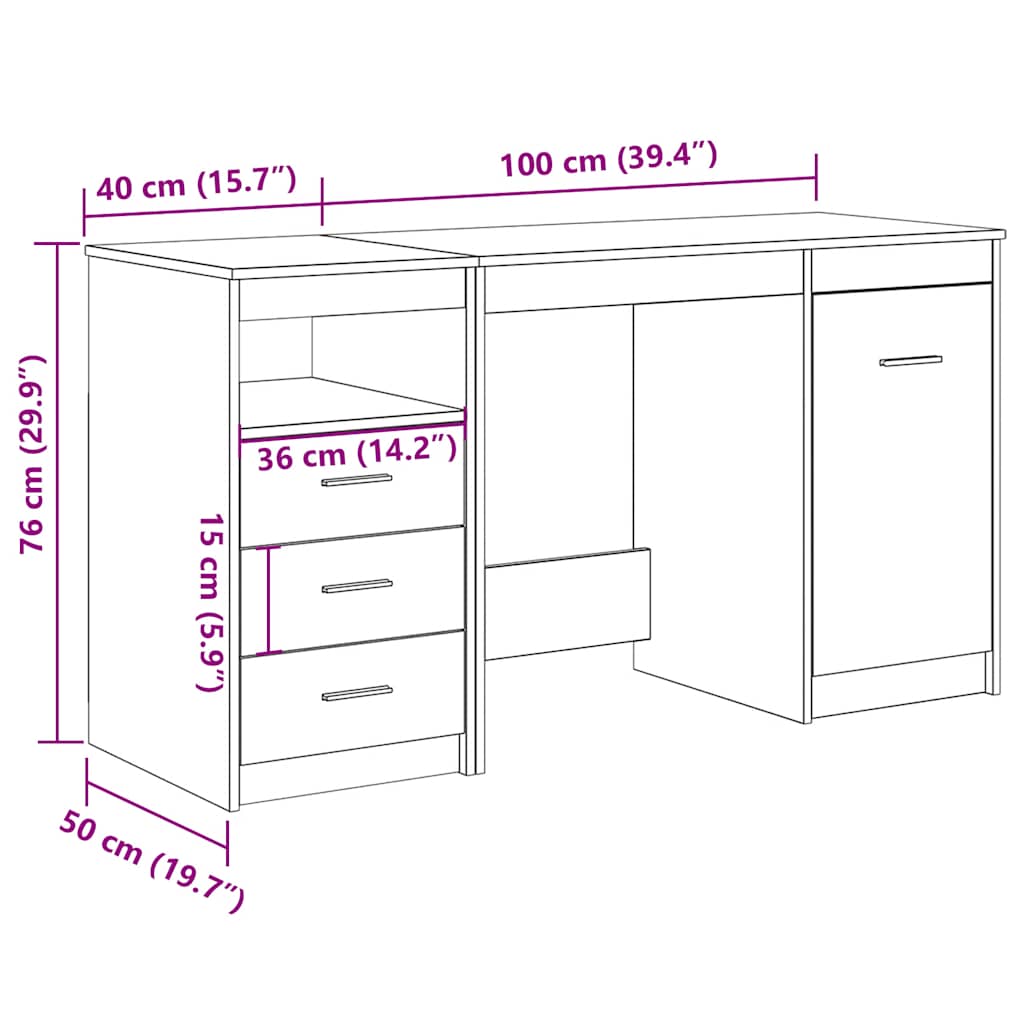 vidaXL Desk with Cabinet Artisan Oak Engineered Wood