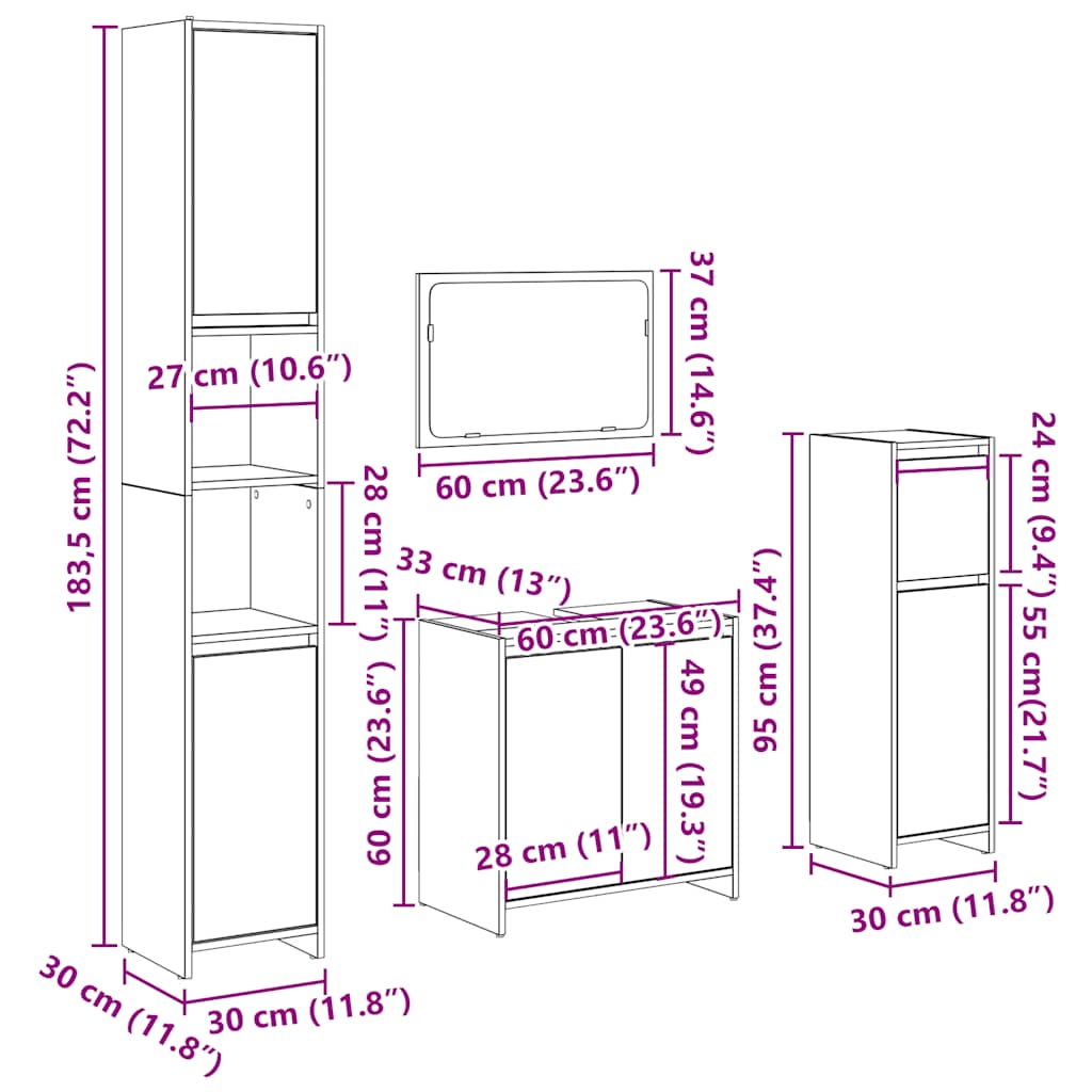 vidaXL 4 Piece Bathroom Furniture Set Old Wood Engineered Wood