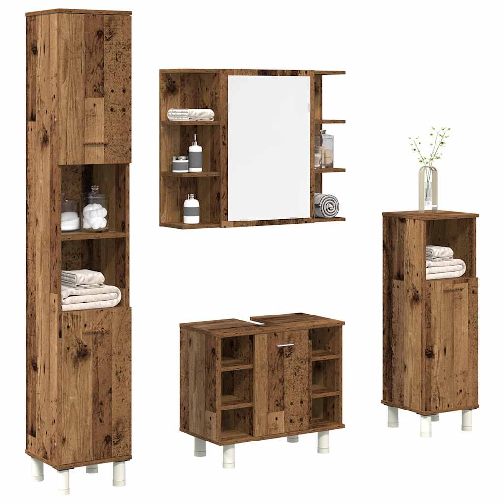 vidaXL 4 Piece Bathroom Furniture Set Old Wood Engineered Wood