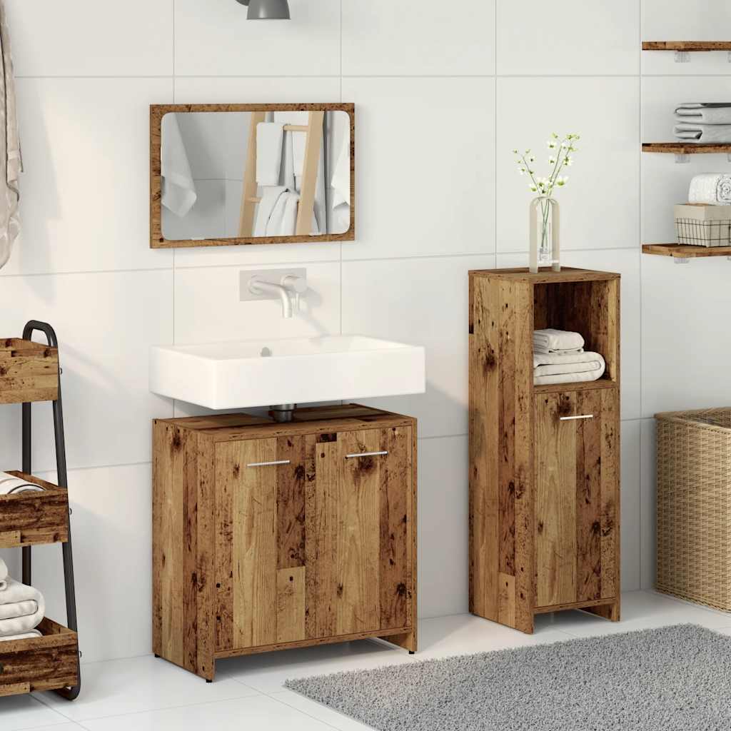 vidaXL 3 Piece Bathroom Furniture Set Old Wood Engineered Wood