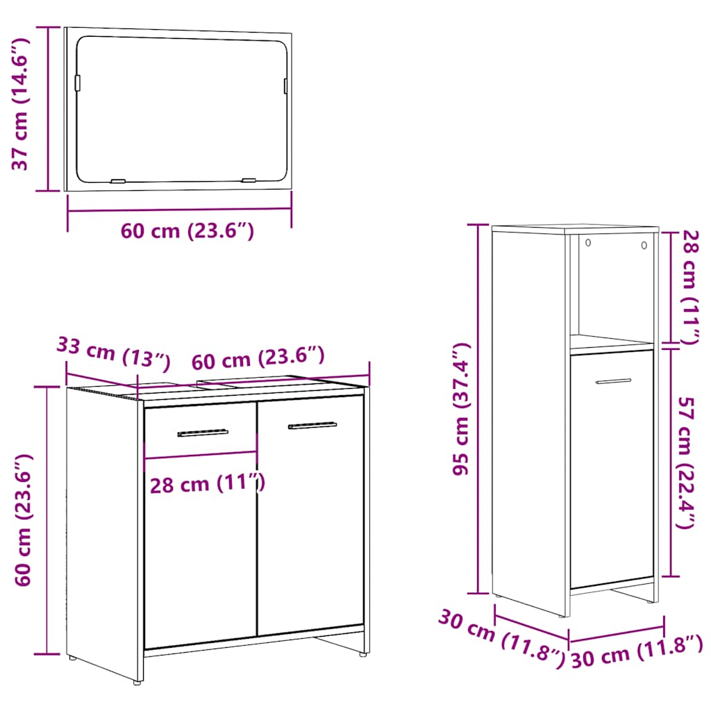 vidaXL 3 Piece Bathroom Furniture Set Artisan Oak Engineered Wood