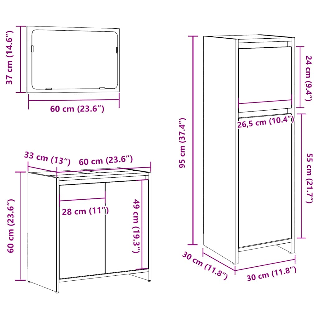 vidaXL 3 Piece Bathroom Furniture Set Old Wood Engineered Wood