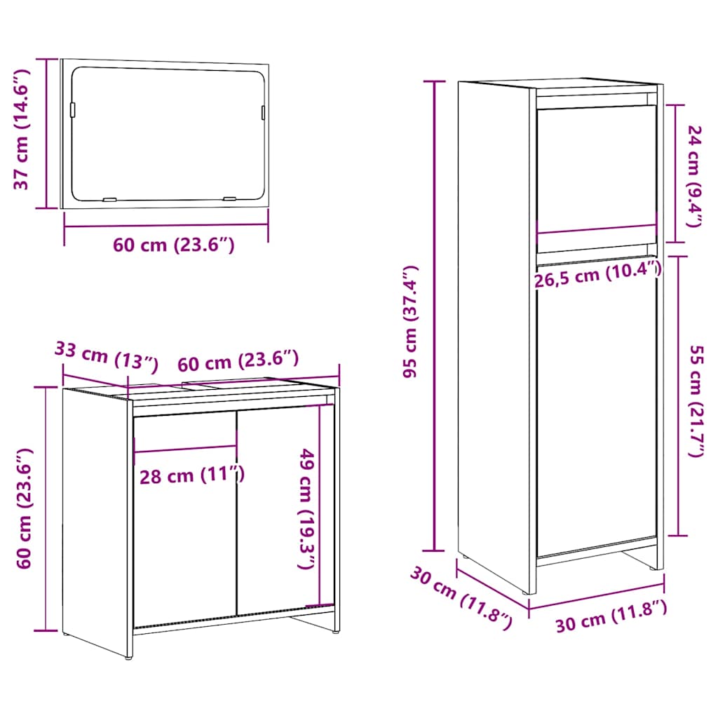 vidaXL 3 Piece Bathroom Furniture Set Artisan Oak Engineered Wood