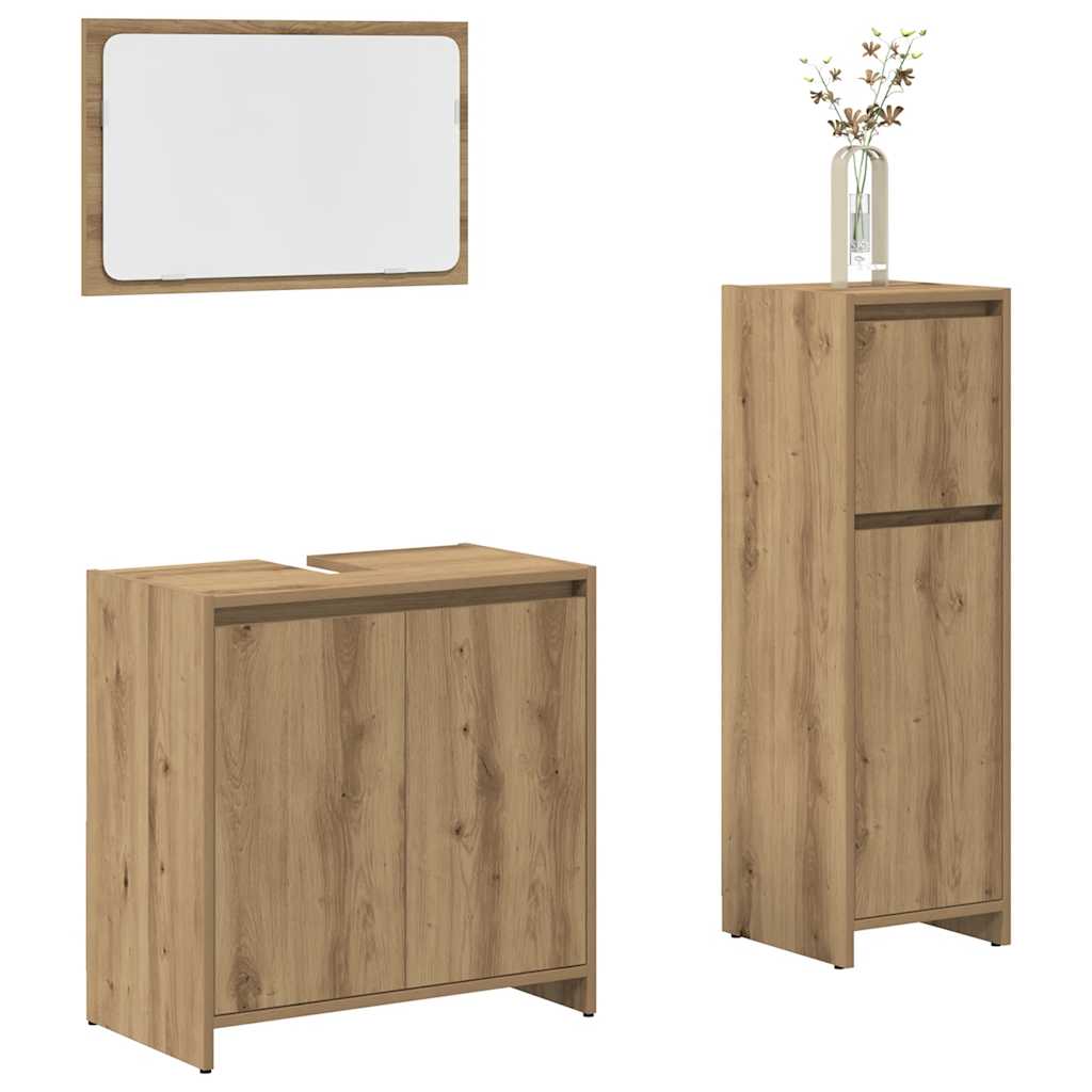 vidaXL 3 Piece Bathroom Furniture Set Artisan Oak Engineered Wood