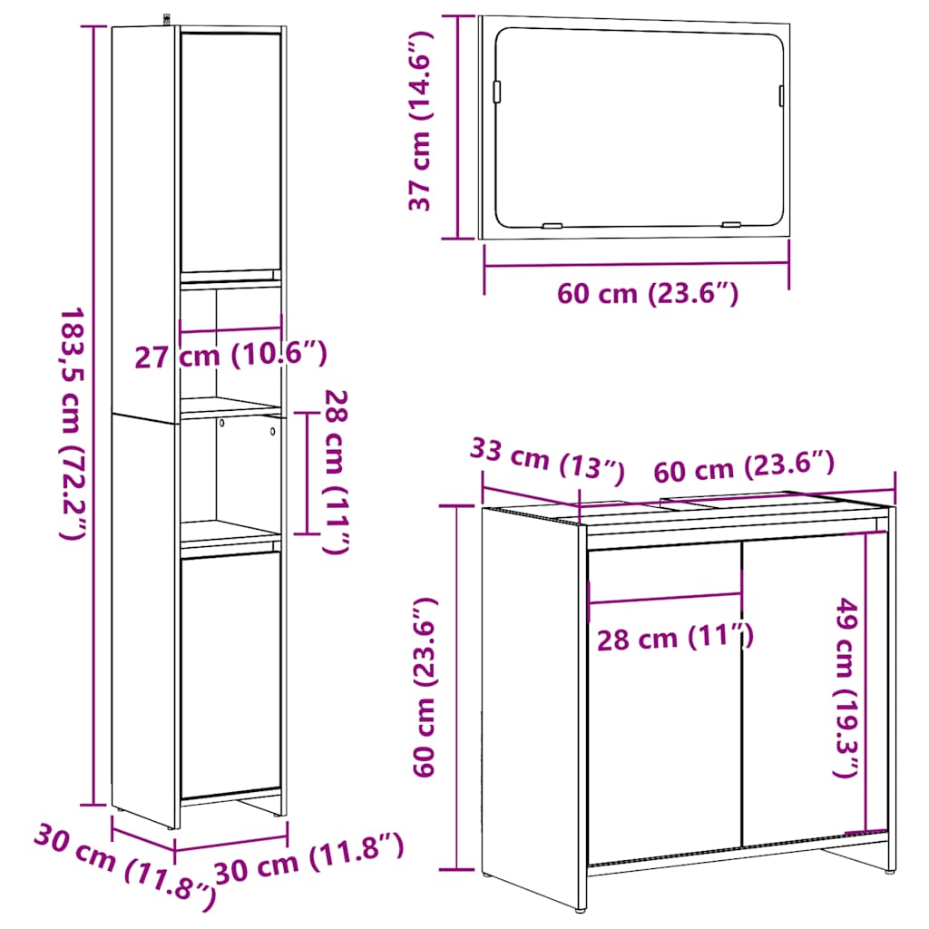 vidaXL 3 Piece Bathroom Furniture Set Old Wood Engineered Wood