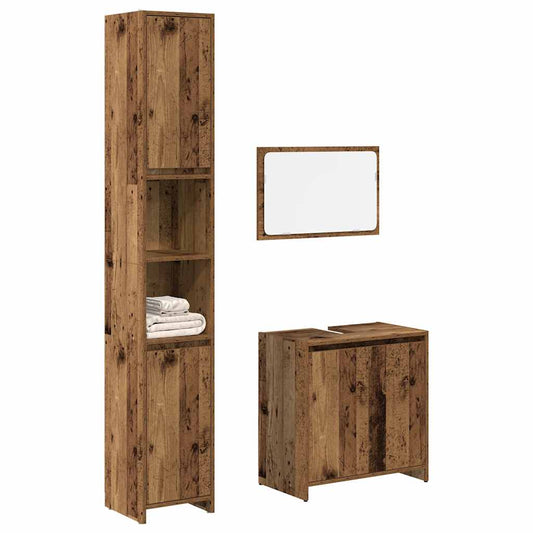 vidaXL 3 Piece Bathroom Furniture Set Old Wood Engineered Wood