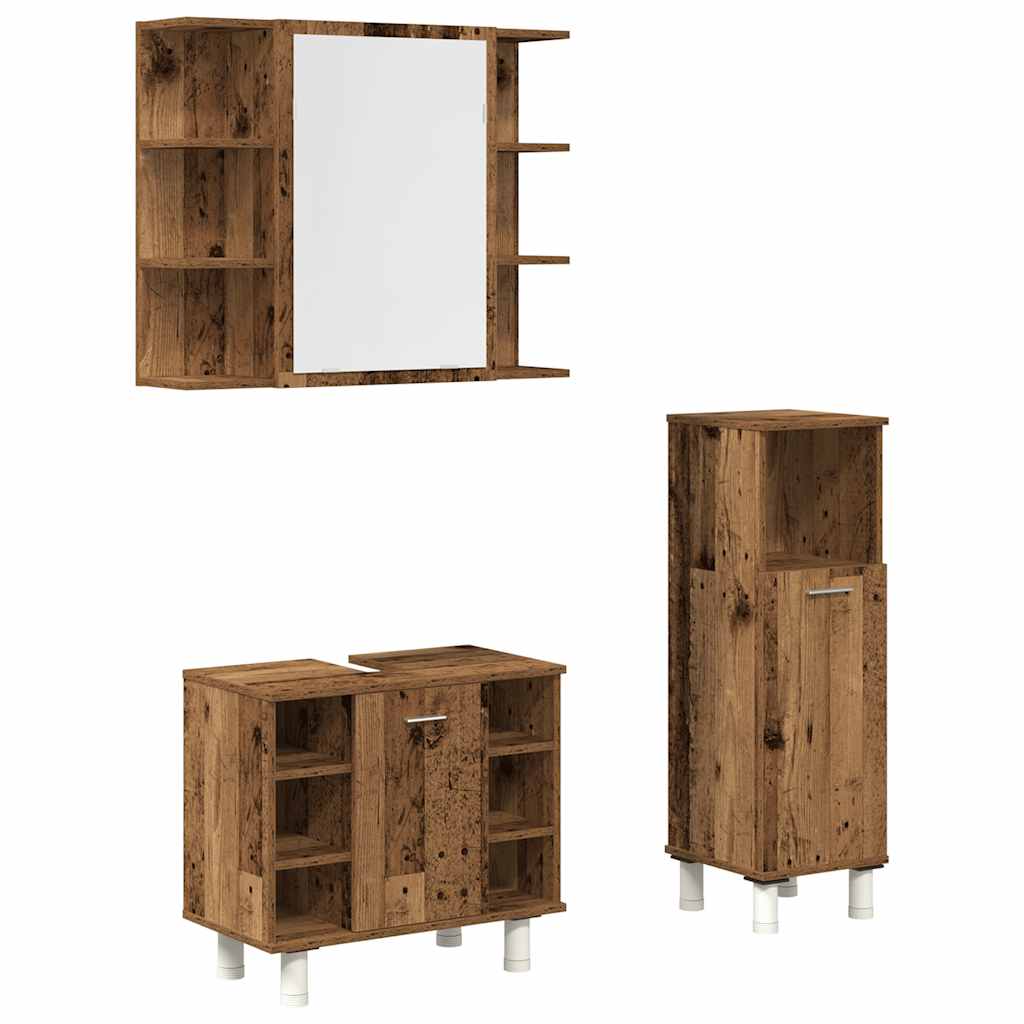 vidaXL 3 Piece Bathroom Furniture Set Old Wood Engineered Wood