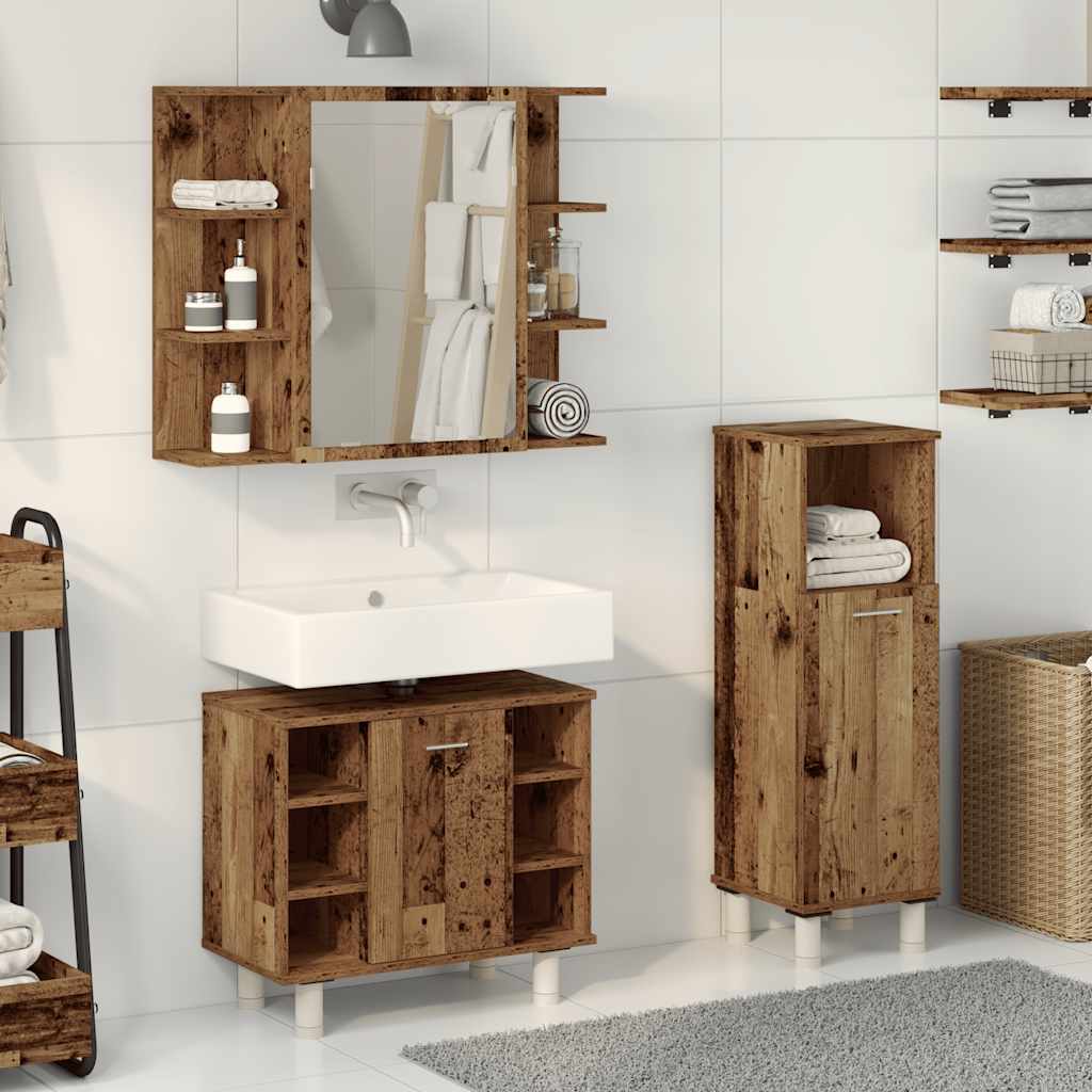 vidaXL 3 Piece Bathroom Furniture Set Old Wood Engineered Wood